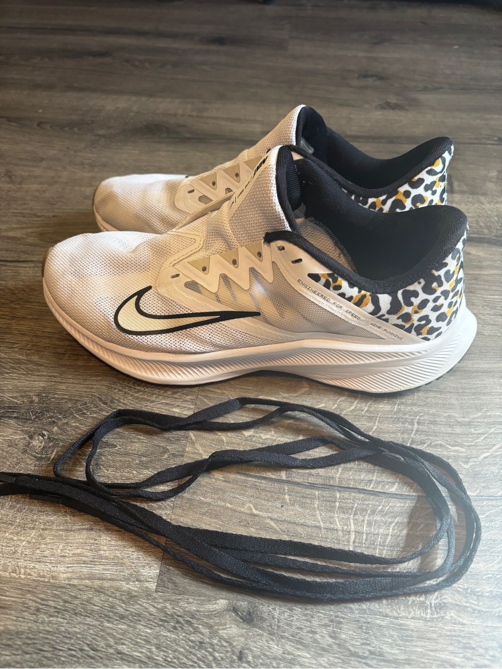 Nike Women's White and Black Running Shoes with Leopard Heel